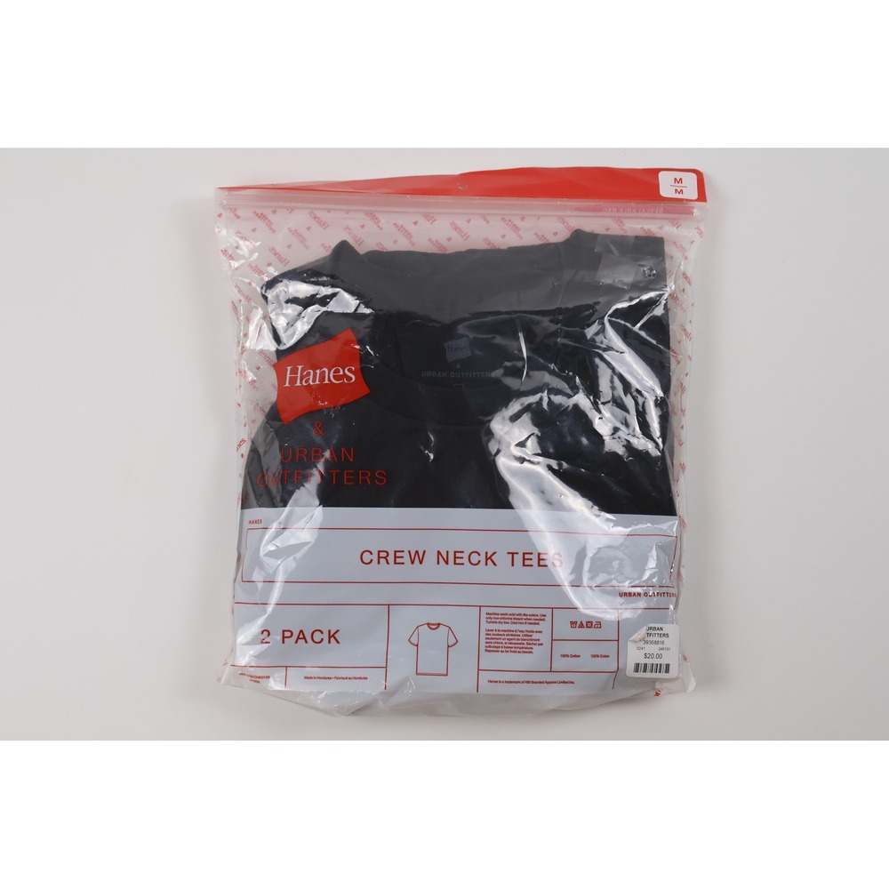 Hanes Urban Outfitters Crew Neck Tees Black Solid Medium 2 Pack Cotton NWT